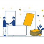展示会のブースで名刺交換をするイメージ