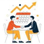 商談の握手とカレンダー、成長グラフのフラットイラスト