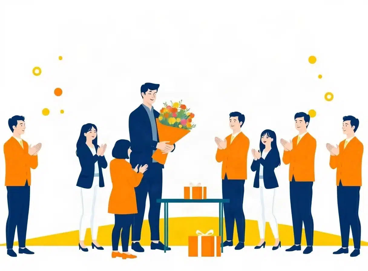送別会で花束を贈るイメージ
